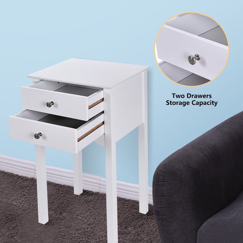 Gymax Side Table End Accent Table Night Stand W/ 2 Drawers Furniture