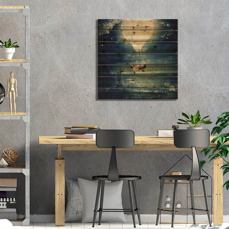 Moon Promenade Over Paris Print On Wood by Paula Belle Flores - Multi-Color