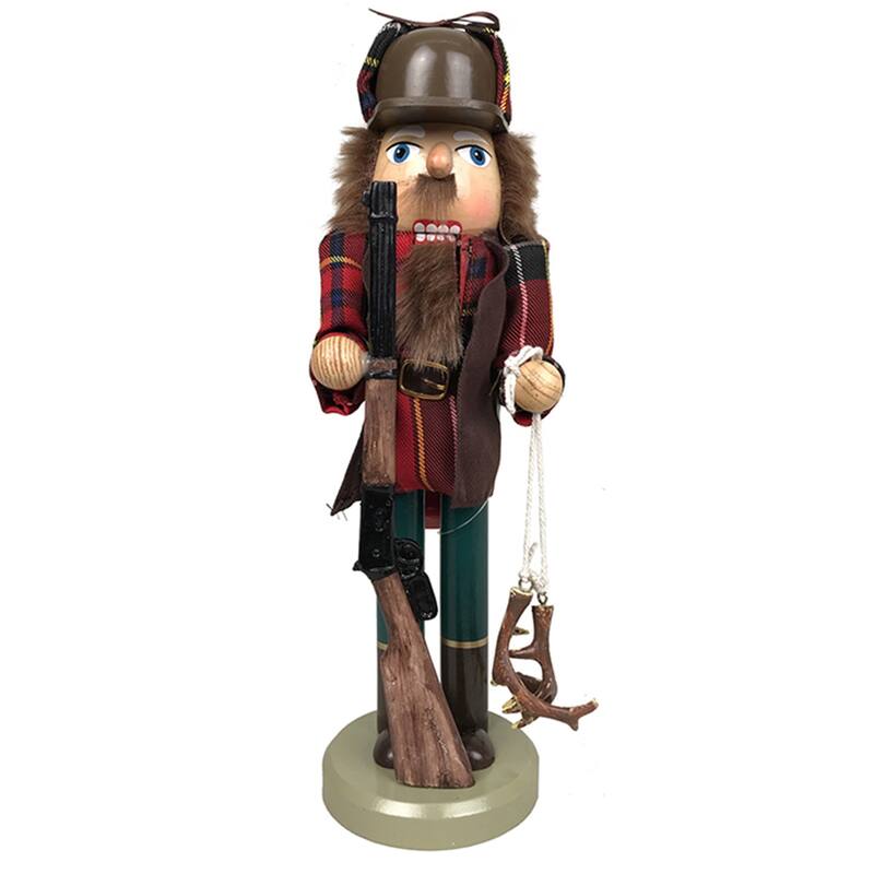 14 inch Retro Deer Hunter Nutcracker - red
