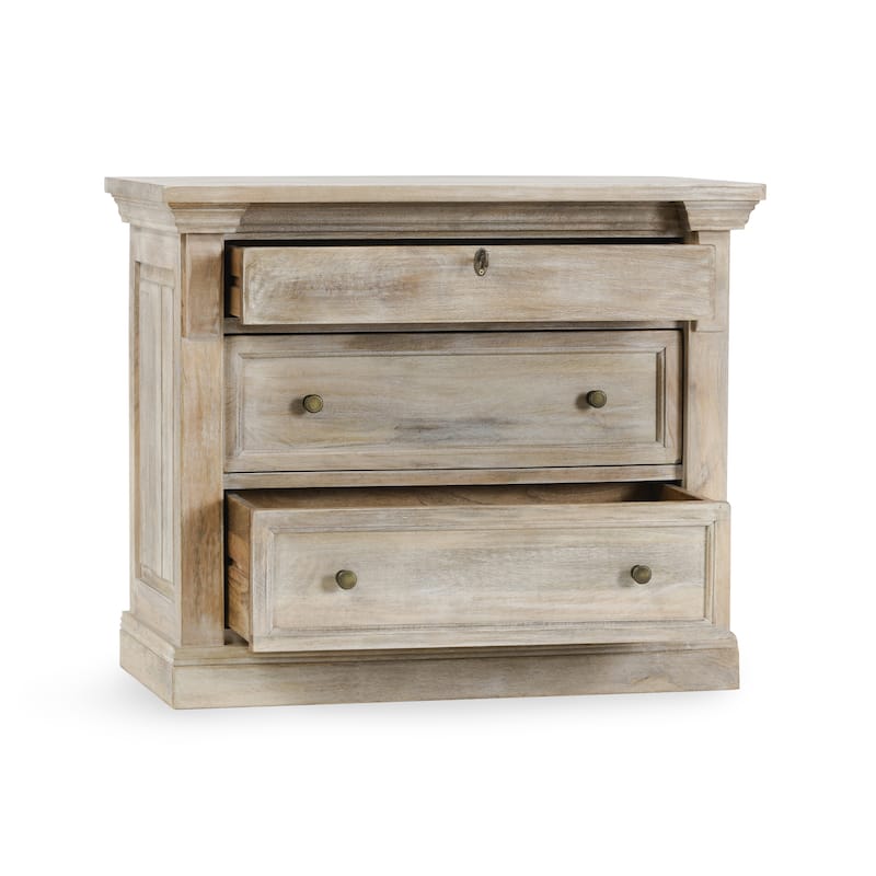 Classic Home Adelaide Three-Door Mango Wood Nightstand in White Wash