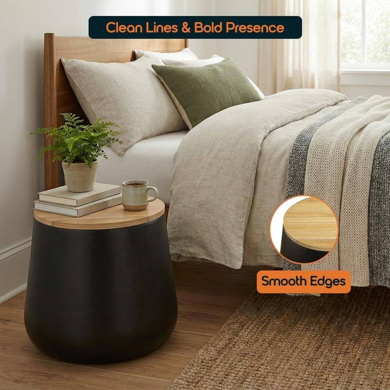 Orunel Modern Fiberstone Side Table with MDF Top and Painted Finish for Living Rooms, Patios, Balconies