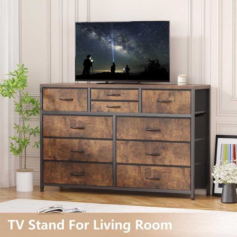 10 Drawer Dresser,TV Stand Entertainment Center Fabric Storage