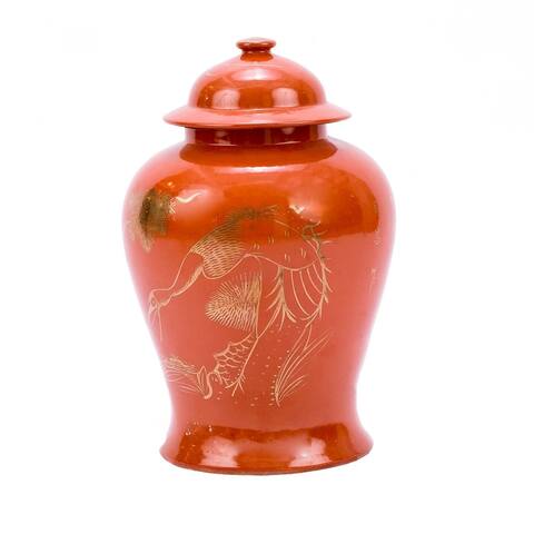 Orange Temple Jar With Gilt Pine & Crane