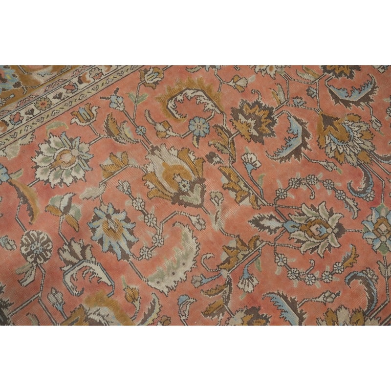 Hand Knotted Oriental 100% Wool Carpet Traditional All-Over Pink Tabriz Area Rug - 12' 6'' X 9' 7''
