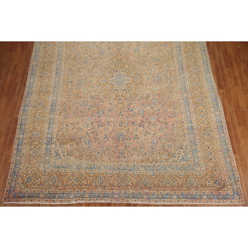 Hand Knotted Oriental 100% Wool Carpet Traditional Floral Coral Mashad Area Rug - 12' 5'' X 9' 3''