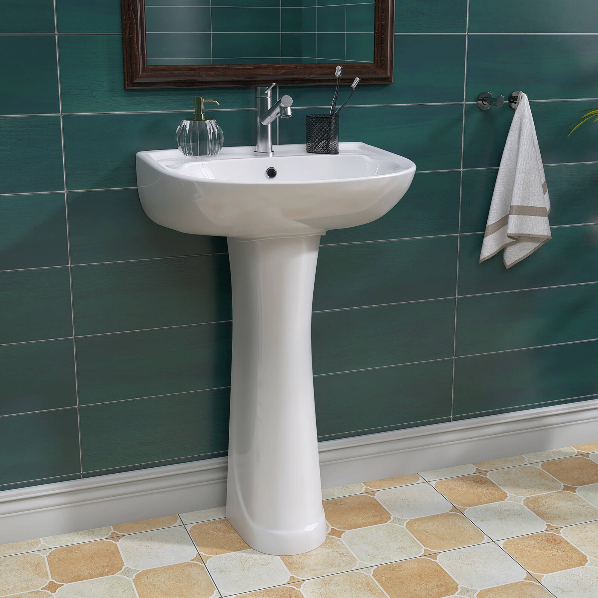 ZEAFIVE Vintage White Vitreous China Pedestal Combo Bathroom