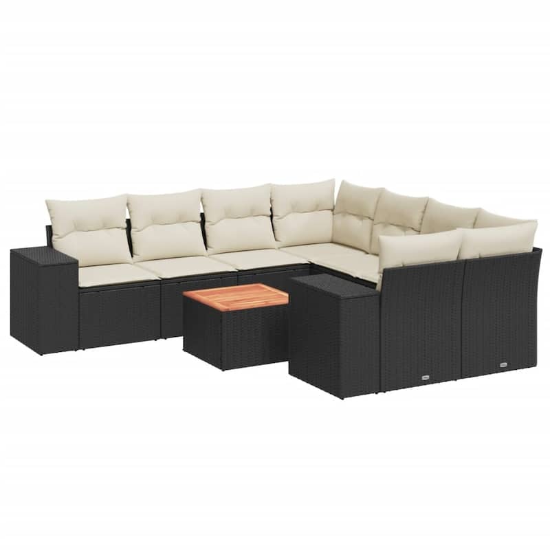 vidaXL Patio Sofa Set with Cushions Outdoor Furniture 9 Piece Poly Rattan - 21.7 x 21.7 x 14.6