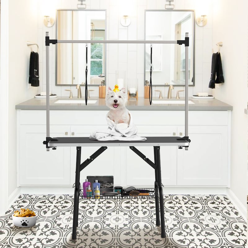 65.00'' H x 46.20'' W x 24.00'' D Stainless Steel Dog Folding Grooming Table - Black