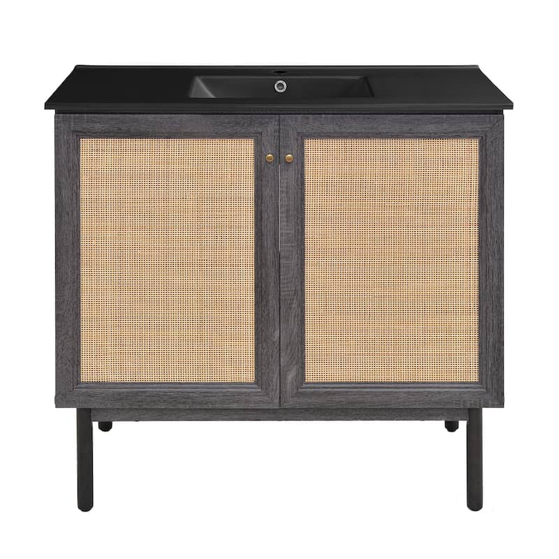 Classe 36 In. Black Oak Bathroom Vanity With Black Ceramic Sink Top