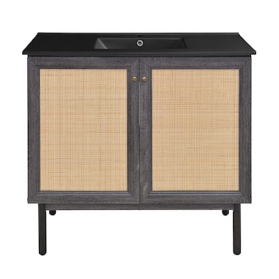 Classe 36 In. Black Oak Bathroom Vanity With Black Ceramic Sink Top