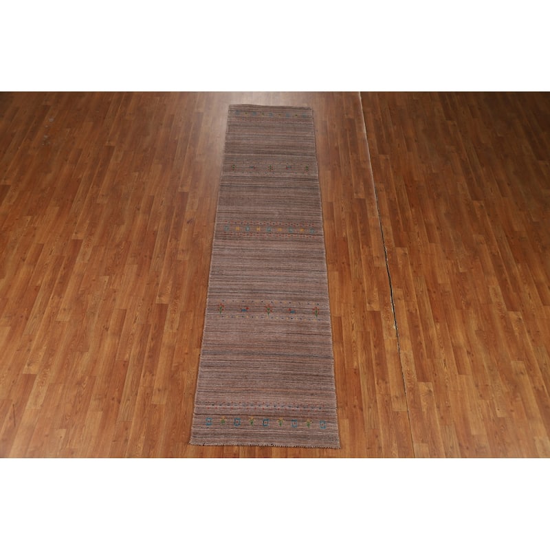 Little Animals Brown Gabbeh Indian Runner Rug Handmade Wool Carpet - 2'6"x 9'9"