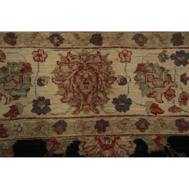 Hand Knotted Oriental 100% Wool Carpet Traditional All-Over Black Peshawar Area Rug - 10' 4'' X 7' 0''