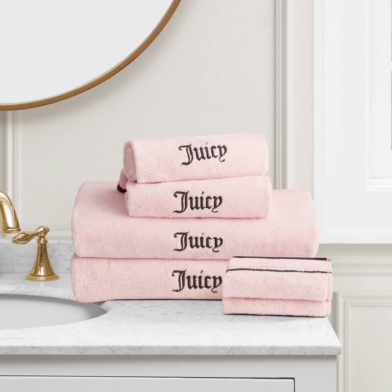 Juicy Couture Neon Border Bath Towels 6-Piece 2 Bath towels 2 Hand towels 2 Washcloths - 28"x54"/16"x26"/12"x12" - Light Pink/Black