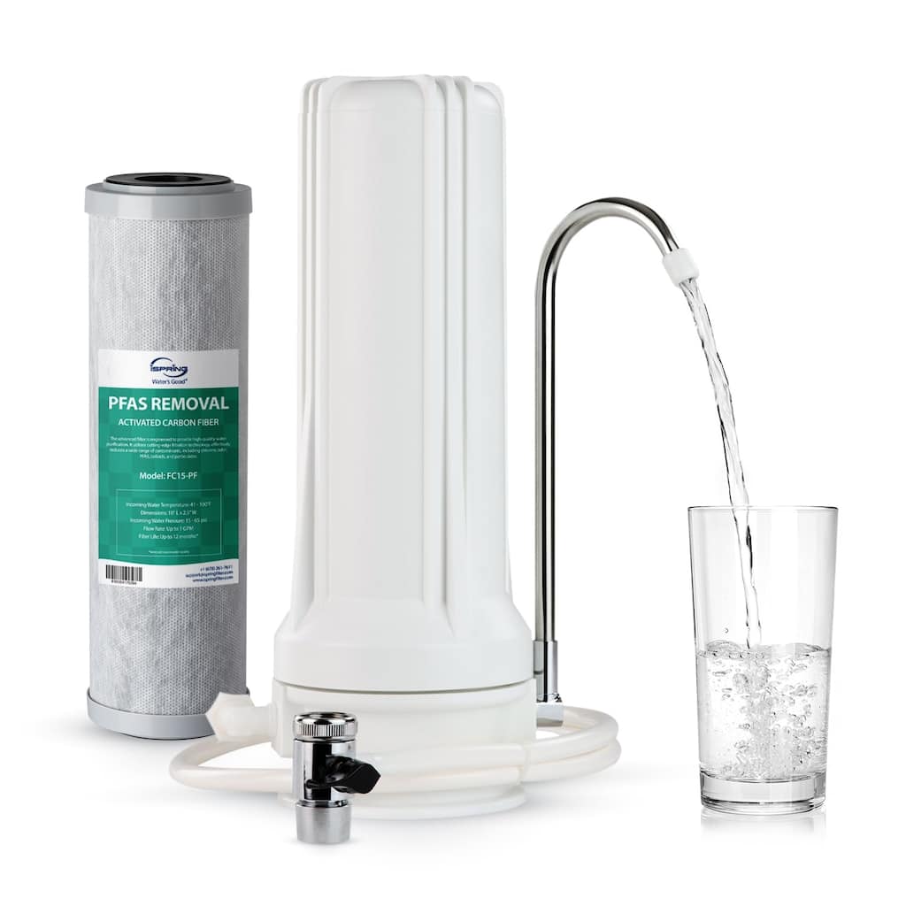 iSpring CKC1-PF 2.5" x 10" Countertop Water Filter, SGS-Tested Filter, Reduces PFAS, Chlorine, Odors - Easy Installation - White