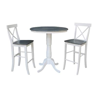 36" Round Extension Dining Table With 2 X-Back Bar Height Stools - Set of 3 Pieces