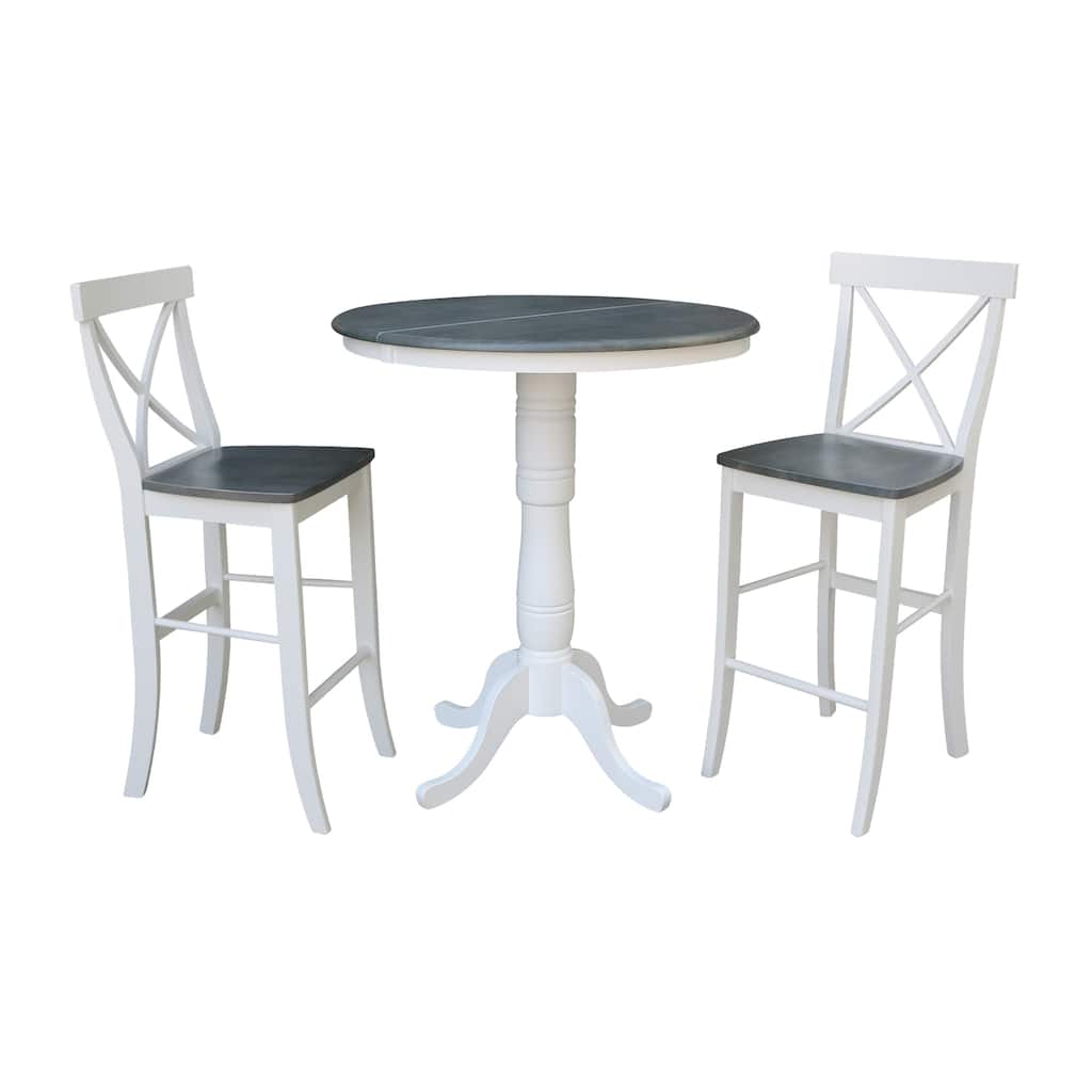 36" Round Extension Dining Table With 2 X-Back Bar Height Stools - Set of 3 Pieces