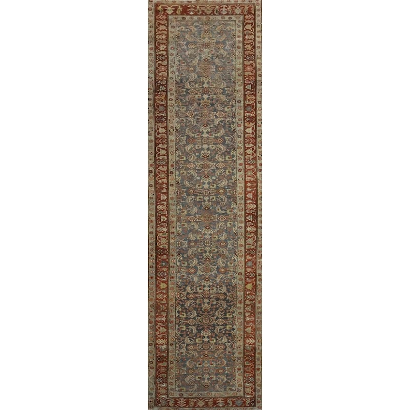 Hand Knotted Oriental 100% Wool Carpet Traditional All-Over Navy Blue & Blues Heriz (Bakhshayesh) Runner Rug - 15' 0'' X 3' 4''