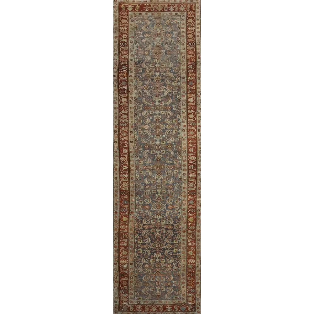 Hand Knotted Oriental 100% Wool Carpet Traditional All-Over Navy Blue & Blues Heriz (Bakhshayesh) Runner Rug - 15' 0'' X 3' 4''