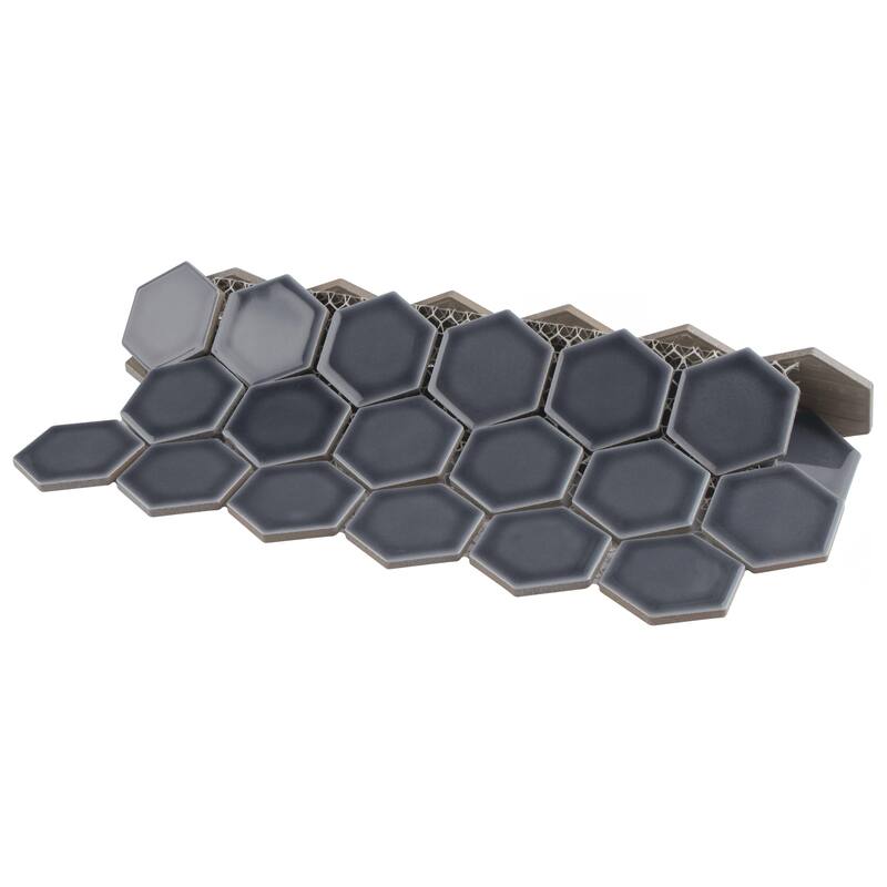 Merola Tile Hudson Due 2" Hex Imperial Grey 10-7/8" x 12-5/8" Porcelain Floor and Wall Tile