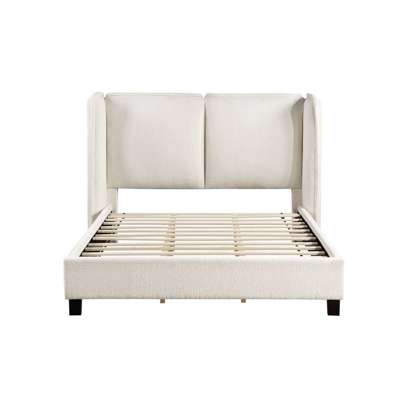 Janna Modern Boucle Fabric Queen-size Platform Bed with Wingback Headboard by Furniture of America