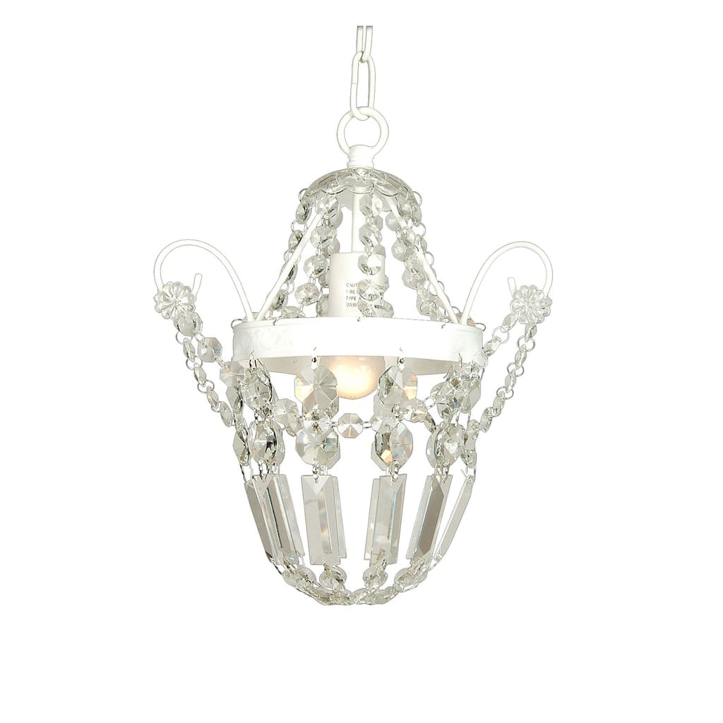 1-Light White Chandelier With Clear Crystal Accents