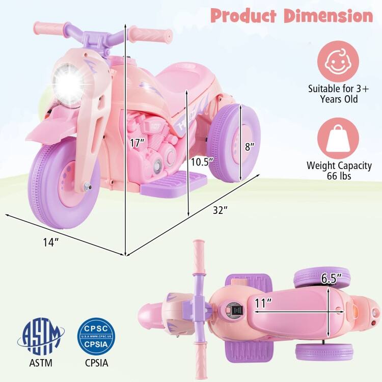 6V Kids Electric Ride on Motorcycle with Bubble Maker and Music - 32"x 14" x 17"