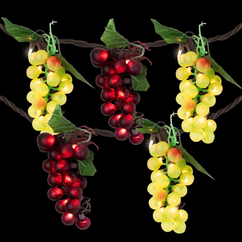 5-Count Red and Green Grape Cluster String Light Set, 8ft Brown Wire