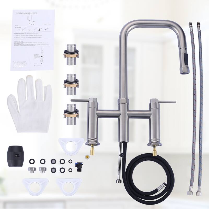 WOWOW Double Handle Pull Down Kitchen Faucet