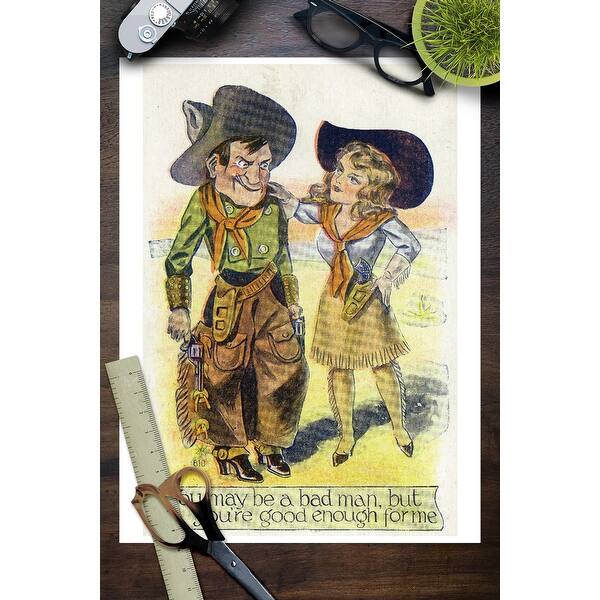 Shop Comic Cartoon Cowgirl Tells Cowboy He May Be A Bad Man But