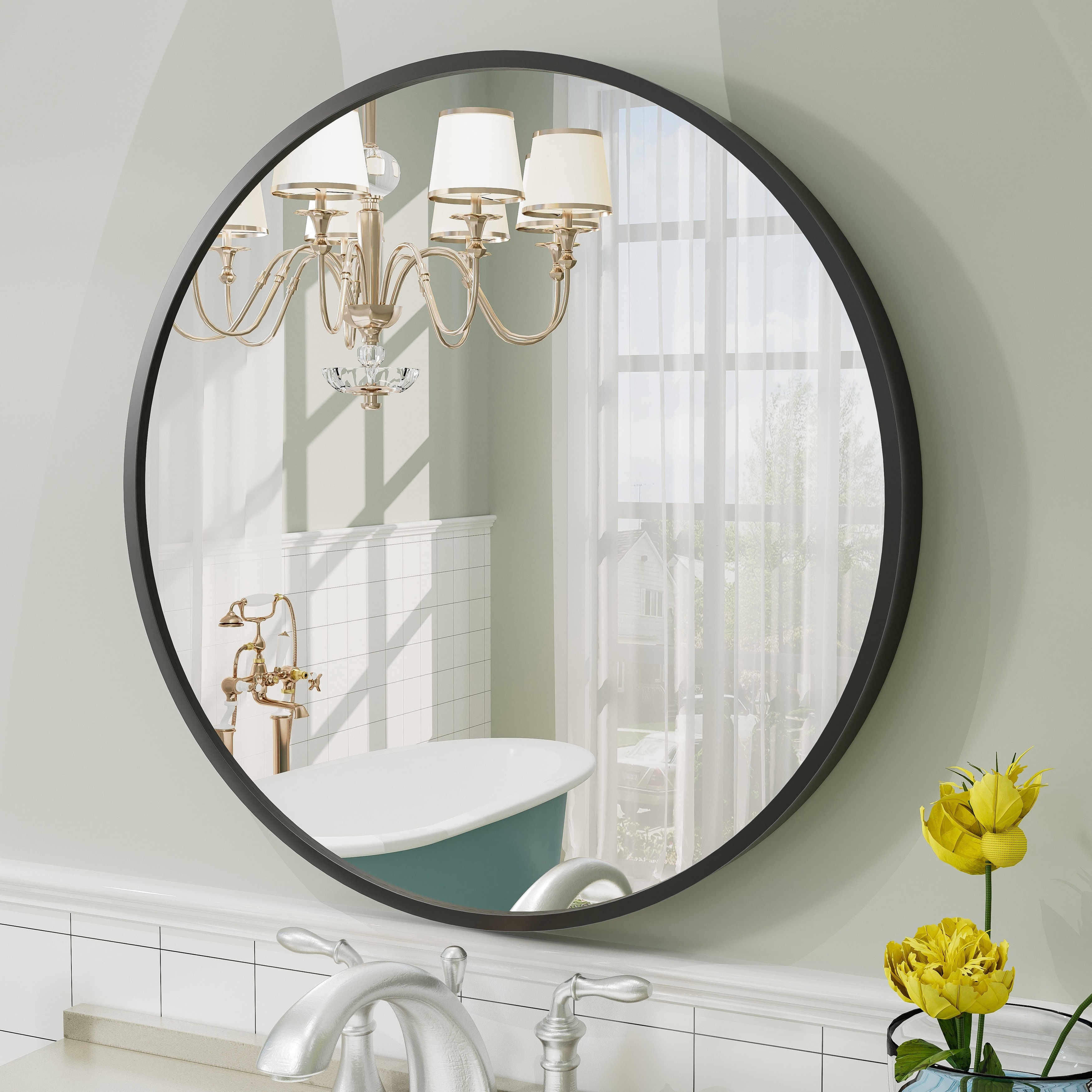 Round Frame Tempered Glass Wall Bathroom Vanity Mirror