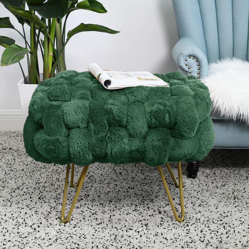 Soft Fauxfur Pouf Stool Ottoman Fuzzy Entryway Bench Seat 27"x20"x19"