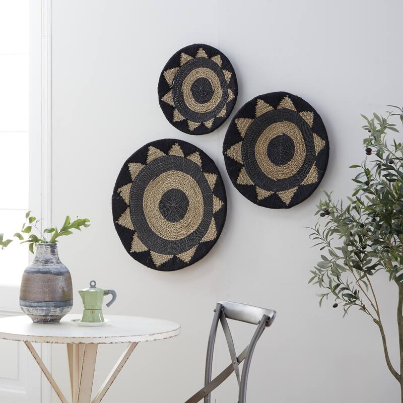 Cotton Fabric Plate Handmade Woven Home Wall Decor - Set of 3 Black or White - Roche River Decor