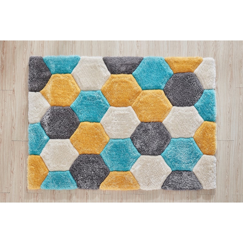 Mateos Shag Collection Blue/Gold Abstract Area Rug