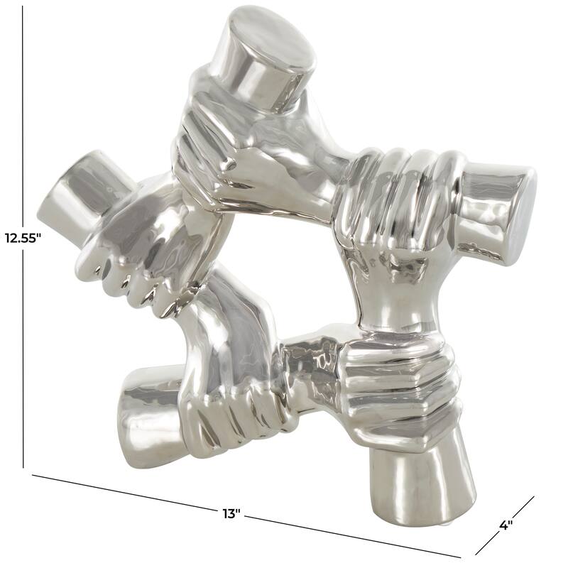 Silver Ceramic Gripping Hands Decorative Sculpture