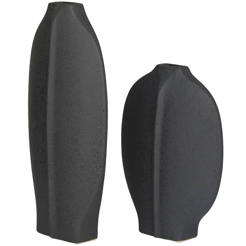 Ceramic Textured Decorative Vase - Set of 2 White or Black - CosmoLiving by Cosmopolitan
