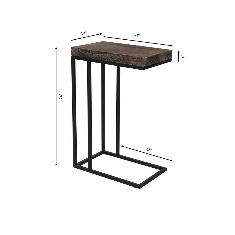 Proman Products Breeze Casual C Shaped End Table with Steel Base, Walnut, Torch Carbon finish, 16" W x 10" D x 24" H