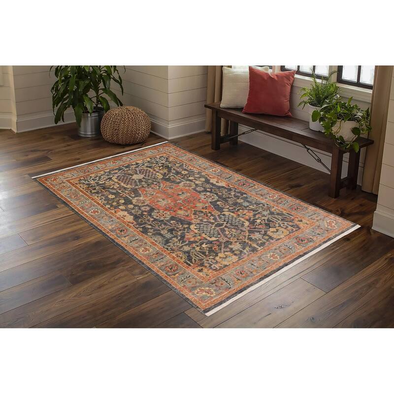 Bohemian Heriz Ziegler Ryan Grey Rust Hand-Knotted Rug - 4'0'' x 5'9''