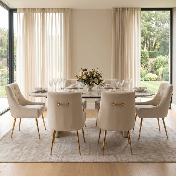 slide 2 of 108, SEYNAR Modern Dining Chairs Set of 6, Velvet Accent Chair Tufted Back Armless Chair with Back Pull Beige