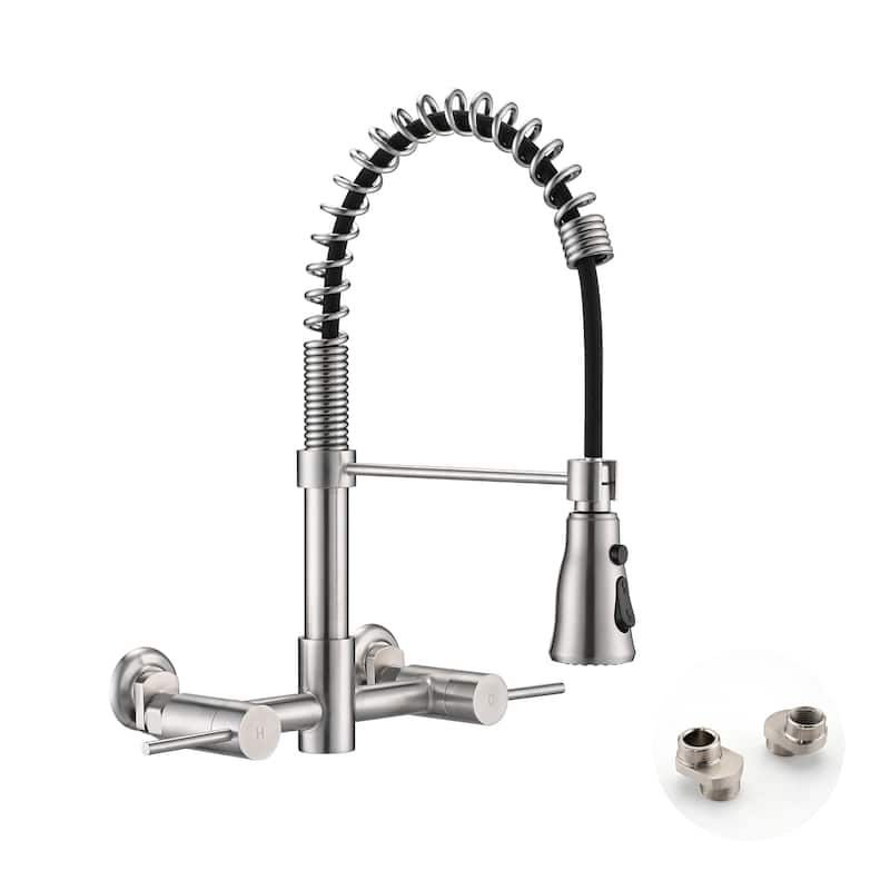 Dornberg Wall Mounted Pull Down Bridge Kitchen Faucet - Brushed Nickel