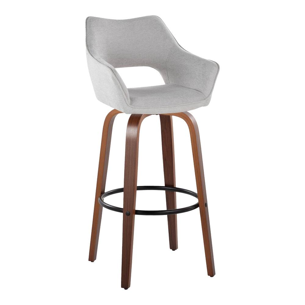 Porch & Den Mac 30" Fixed-Height Upholstered Bar Stool with Bent Wood Legs & Round Footrest (Set of 2)