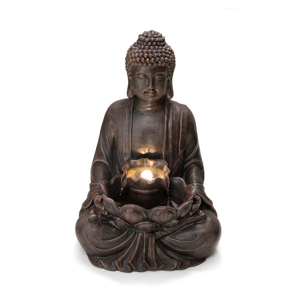 Glitzhome Polyresin Meditating Buddha Frog/Elephant Statue Outdoor Water Fountain with LED Lights