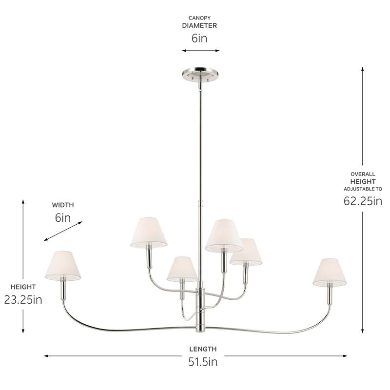 Eadie 51.5 Inch 6 Light Chandelier in Polished Nickel