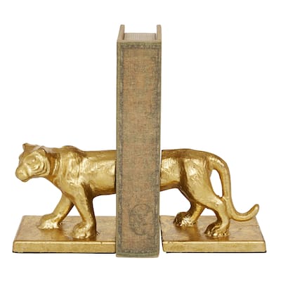 Metal Leopard Bookends - Set of 2 Gold - Roche River Decor - 4"W x 4"L x 5"H