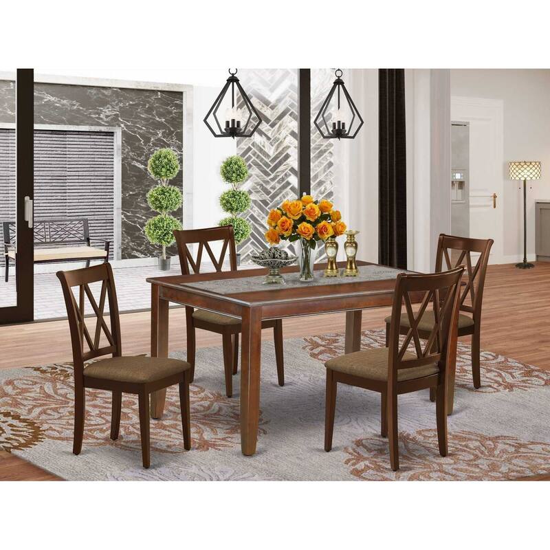 HomeStock 5-Pc Mahogany Finish Solid Wood Top-Rectangular Dining Room Set-Seats 4