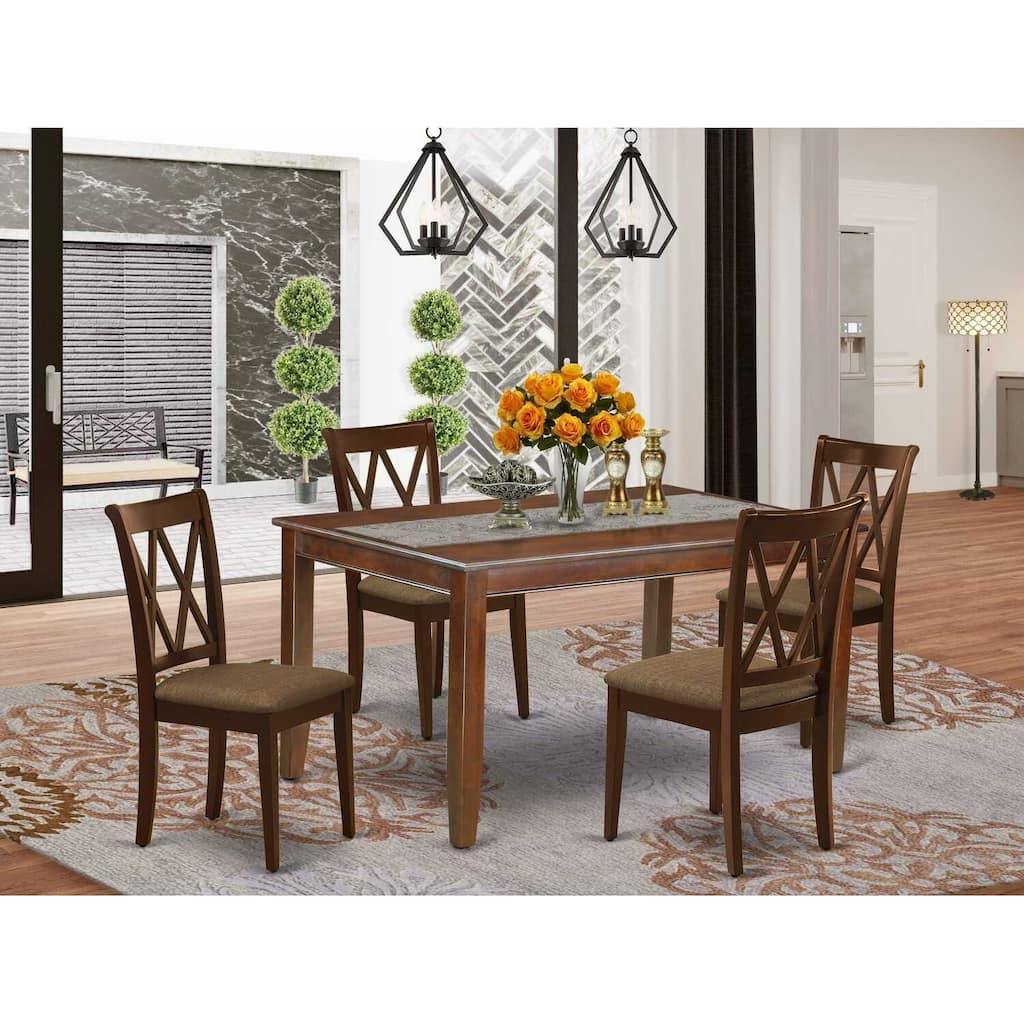 HomeStock 5-Pc Mahogany Finish Solid Wood Top-Rectangular Dining Room Set-Seats 4