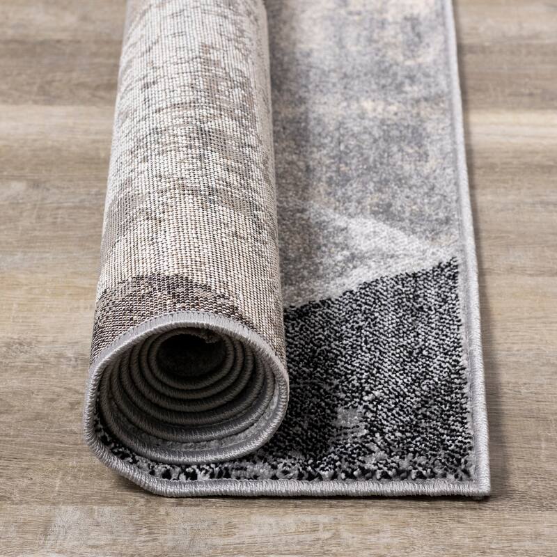 Covington Collection - Grey/Beige/Cream Distressed Triangles Rug, 3'11" x 5'7"
