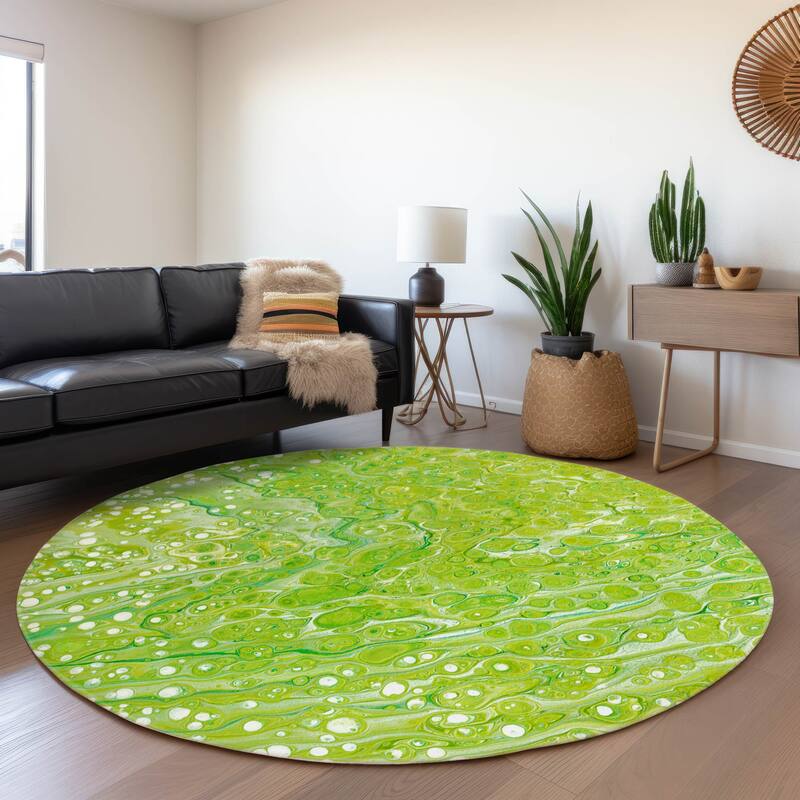 Premium Washable Super Soft Abstract Contemporary Mayfield Rug - Lime Green - 8' x 8' - Round