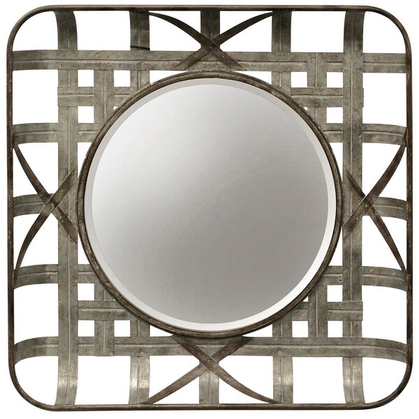 StyleCraft SC-MI12691 23 5/8" x 23 5/8" Circular Beveled Iron Framed Hanging Decorative Grid Mirror - Silver