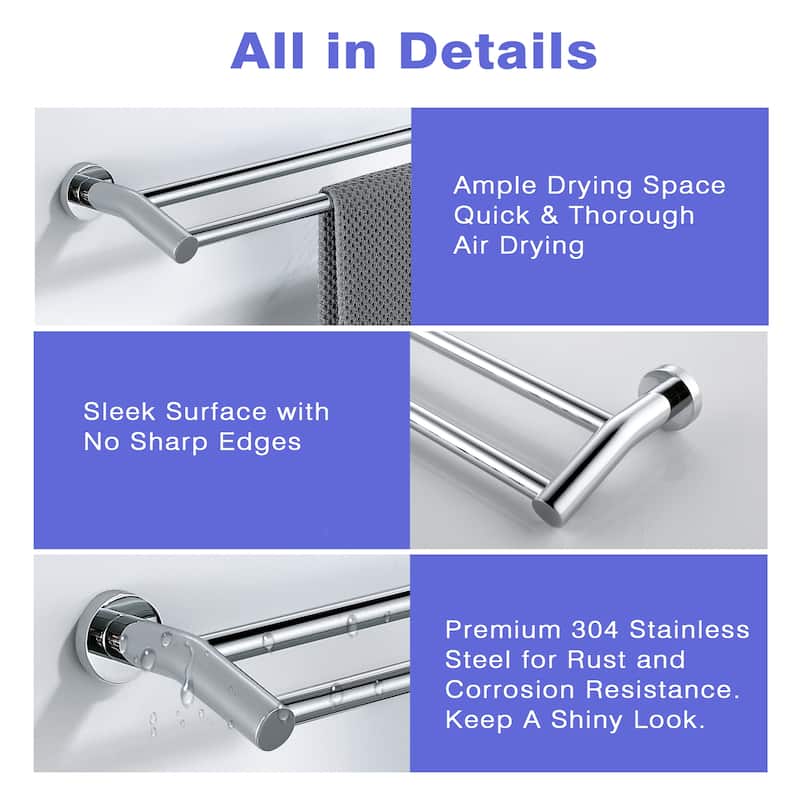 Stainless Steel 24 in. Wall Mounted Double Towel Bar Towel Rack