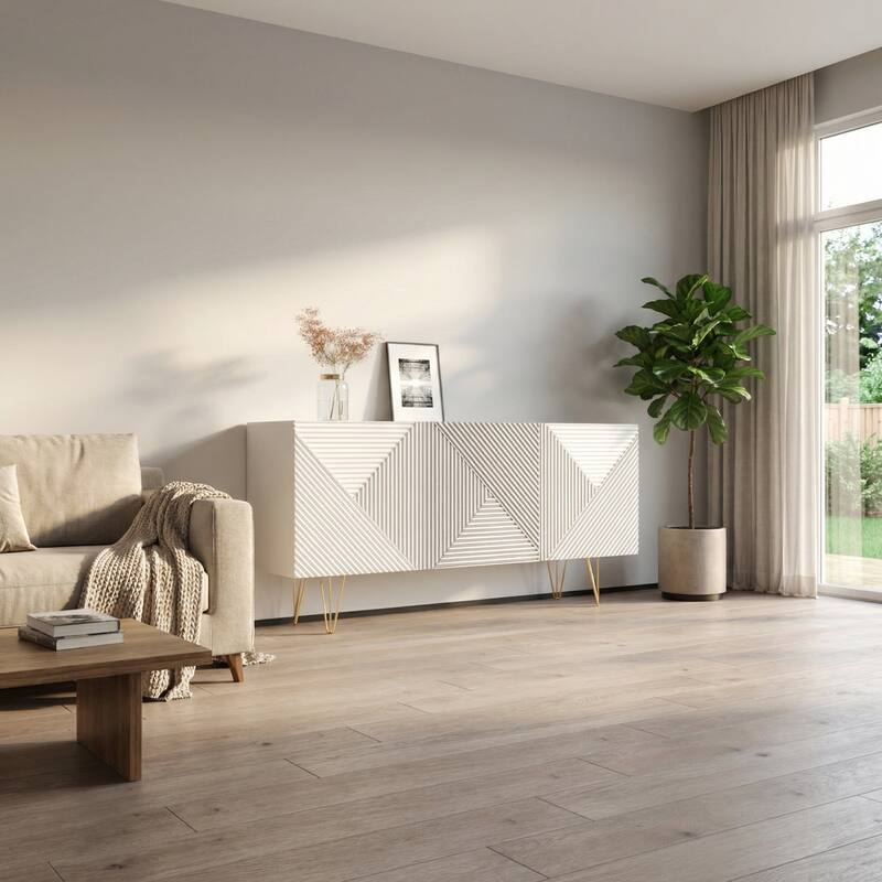 Meble Furniture Giza 3D 63" Sideboard with Matte Body and High Gloss Fronts with Metal Legs 63W x 14D x 29H